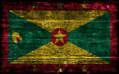drapeau en bois de la grenade, 4k, drapeaux grunge en bois, pays nord américains, drapeau de la grenade, jour de la grenade, amérique du nord, grenade, symboles nationaux de la grenade