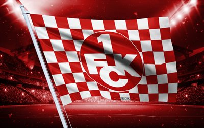 4k, fc kaiserslautern logo, club de football allemand, drapeau du stade, fc kaiserslautern fans falle, drapeau blanc rouge, fc kaiserslautern emble, kaisrslautern, bundesliga, allemagne, football, fc kaiserslautern