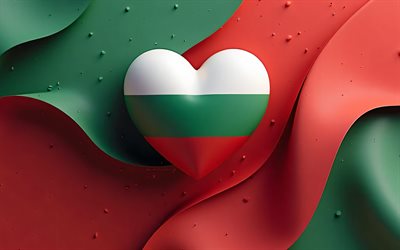 jag älskar bulgarien, 4k, färgglad 3d  bakgrund, 3d  konst, kreativ, bulgariens dag, bulgariens flagga, hjärta med bulgarisk flagga, 3d  hjärtan, bulgarisk flagga, bulgarien, kärlek till bulgarien