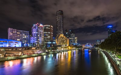 langham, melbourne, southgate ave, kväll, solnedgång, stadsbild i melbourne, skyskrapor, australien