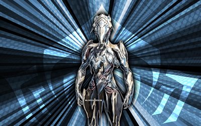 4k, Zephyr, Warframe, blue rays background, abstract art, Warframe skins, Warframe characters, Zephyr Warframe, creative art