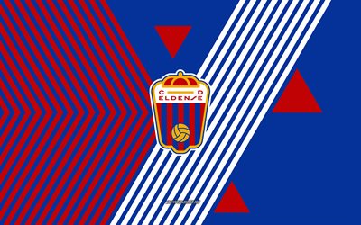cd eldense logosu, 4k, ispanyol futbol takımı, kırmızı beyaz çizgiler arka plan, cd eldense, segunda, ispanya, hat sanatı, cd eldense amblemi, futbol