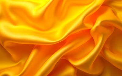 consistenza della seta gialla, 4k, trame di tessuto, trame di seta ondulata, sfondi in tessuto giallo, trame di seta, tessuto di raso giallo, sfondo di seta gialla, tessuto di seta giallo, trame di raso