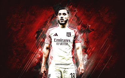 rayan cherki, olympique lyonnais, fond de pierre rouge, grunge, footballeur français, ligue 1, france, football, rayan cherki olympique lyonnais