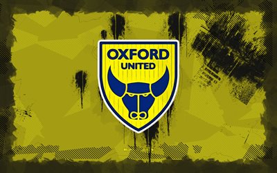 oxford united fc grunge logo, 4k, championnat, fond de grunge jaune, football, oxford united fc emblem, logo oxford united fc, oxford united fc, logo d'oxford united, club de football anglais, oxford united