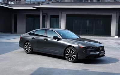 4k, Honda Accord, 2025, front view, exterior, gray sedan, gray Honda Accord, new gray Accord 2025, Japanese cars, Honda