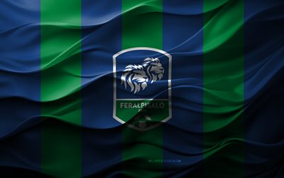 4k, logotipo de feralpisalo, fondo azul verde 3d, serie b, emblema de feralpisalo, equipo de fútbol italiano, bandera de feralpisalo, textura 3d, italia, feralpisalo, fútbol americano, fútbol, ac feralpi salo