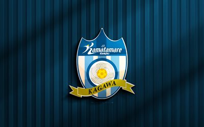4k, Kamatamare Sanuki 3D logo, J3 League, blue 3D background, soccer, Kamatamare Sanuki, Kamatamare Sanuki logo, football, japanese football club, Kamatamare Sanuki FC