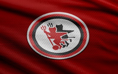 Foggia 1920 fabric logo, 4k, red fabric background, Serie B, bokeh, soccer, Foggia 1920 logo, football, Foggia 1920 emblem, Calcio Foggia 1920, italian football club, Foggia FC
