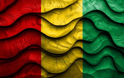 4k, guinea, afrikanska länder, trä 3d  vågor flaggor, guineas dag, guineas flagg, guinea träflagga, afrika, guinea nationella symboler