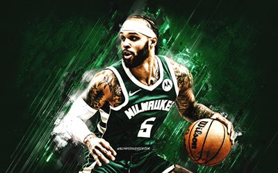 gary trent jr, milwaukee bucks, amerikanischer basketballspieler, grüner steinhintergrund, grunge  kunst, nba, usa, gary dajaun trent jr, basketball, gary trent jr milwaukee bucks