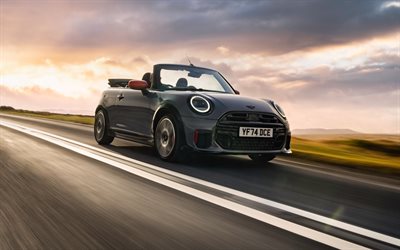 mini john cooper works cabrio, 4k, autobahn, 2025 autos, uk spec, f67, 2025 mini john cooper works cabrio, britische autos, mini