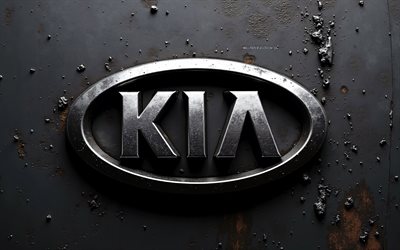 4k, kia metal logo, 金属グランジの背景, 起亜, グランジアート, kia emblem, 韓国車, メタルグランジテクスチャ, kia 3dロゴ