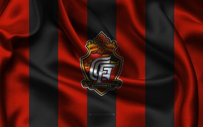 4k, gyeongnam fc logosu, kırmızı siyah ipek kumaş, güney kore futbol takımı, gyeongnam fc amblemi, k league 2, gyeongnam fc, güney kore, futbol, gyeongnam