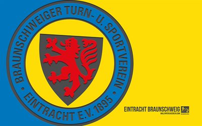 eintracht braunschweig logo, 4k, gelber hintergrund, kohlenstoffkunst, eintracht braunschweig emblem, deutscher fußballverein, bundesliga 2, deutschland, eintracht braunschweig fc, fußball, eintracht braunschweig