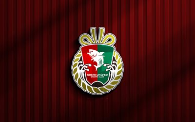 4k, Kochi United SC 3D logo, J3 League, red 3D background, soccer, Kochi United SC, Kochi United SC logo, football, japanese football club, Kochi United FC
