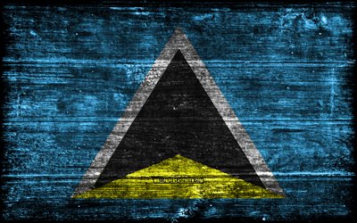 saint lucia träflagga, 4k, träregra flaggor, nordamerikanska länder, saint lucia flagga, saint lucia, nordamerika, helgon, saint lucia nationella symboler