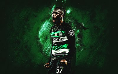 geovany quenda, sporting cp, portugiesischer fußballspieler, grüner steinhintergrund, grunge  kunst, portugal, fußball, geovany quenda sporting