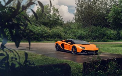 Lamborghini Aventador, 4k, front view, hypercar, orange Lamborghini Aventador, new orange Aventador, supercars, Italian sports cars, Lamborghini