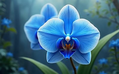 4k, blue orchid, absatract art, bokeh, macro, blue flowers, tropical flowers, orchids, 3D art, background with blue orchid, Phalaenopsis, Moth orchids, beautiful flowers, blue orchids