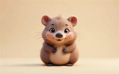 4k, netter 3d  wombat, cartoon 3d wombat, süße tiere, wombat, 3d  tiere, cartoon 3d  tiere, lustiger wombat, kleiner wombat, orangefarbener hintergrund