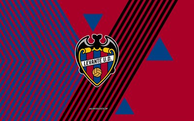 levante ud  logo, 4k, spanische fußballmannschaft, hintergrund der roten blauen linien, levante ud, segunda, spanien, linienkunst, levante ud emblem, fußball