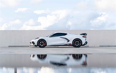 chevrolet corvette, 2025, frontansicht, äußerlich, weißer chevrolet corvette, supersportwagen, amerikanische sportwagen, chevrolet