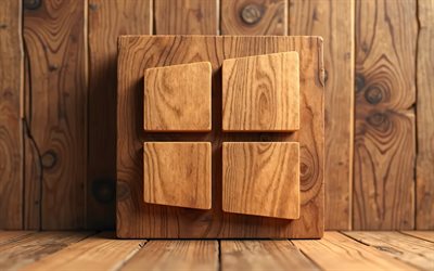 4k, windows 10 puinen logo, 3d  taide, luova, os  tuotemerkit, puinen tausta, windows 10 3d  logo, brändien logo, tuotemerkit, windows 10  logo, windows 10
