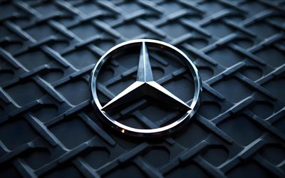 4k, mercedes benz metal logo, sfondi della griglia metallica, creativo, marchi di auto, logo 3d mercedes benz, logo mercedes benz, mercedes logo, mercedes benz, mercedes