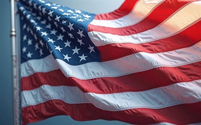 4k, abd bayrağı bir bayrak direği, abd bayrağı, ipek amerikan bayrağı, abd dalgaları bayrağı, amerikan bayrağı, amerika birleşik devletleri