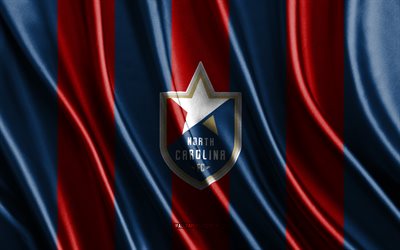 4k, North Carolina FC logo, USL, red blue silk texture, North Carolina FC flag, American soccer team, soccer, silk flag, North Carolina FC emblem, USA, North Carolina FC badge, North Carolina FC