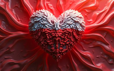 ich liebe polen, 4k, roter 3d  hintergrund, 3d  kunst, kreativ, tag polens, flag von polen, herz mit polnischer flagge, 3d  herzen, polnische flagge, polen, liebe für polen