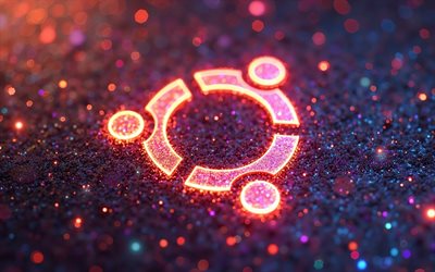 ubuntu glitter  logo, 4k, luova, violetti glitter  tausto, tuotemerkit, ubuntu neon  logo, os  logo, ubuntu abstrakti logo, taideteos, ubuntu  logo, ubuntu 3d  logo, ubuntu, linux ubuntu