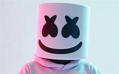 4k, dj marshmello, ミニマリズム, 音楽スター, 3dアート, クリストファー・コムストック, marshmelloマスク, アメリカのdj, スーパースター, 3d marshmello, 人気のある歌手, マシュメロ, dj, marshmello 4k