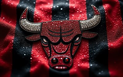 logotipo brillante de los chicago bulls, 4k, fondo rojo negro brillante, nba, logotipo de los toros de chicago, textura de cristal rojo, emblema de los toros de chicago, eeuu, toros de chicago, baloncesto