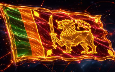 4k, leuchtende flagge sri lankas, bokeh, flagge von sri lanka, tag von sri lanka, 3d kunst, flagge sri lankas, neonflagge sri lankas, neonwellen sri lanka flagge, sri lanka 3d flagge, abstrakte flagge sri lankas, sri lanka