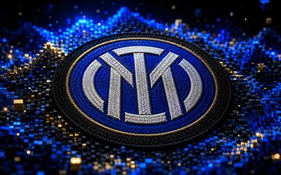inter mailand stofflogo, 4k, schwarz blauer 3d hintergrund, serie a, fußball, inter mailand logo, inter mailand emblem, inter mailand, italienischer fußballverein, inter mailand fc, internazionale
