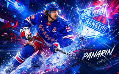アルテミ・パナリン, 4k, 青いデジタル背景, ニューヨーク・レンジャーズ, nhl, ホッケー, アルテミ パナリン 4k, ニューヨーク・レンジャーズのロゴ, ファンアート, アルテミ・パナリン ニューヨーク・レンジャーズ