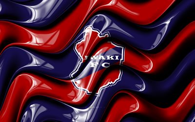 Iwaki FC 3D logo, 4k, blue red 3D waves, J2 League, football, Iwaki FC flag, creative, Iwaki FC logo, Iwaki FC, japanese soccer club, soccer, FC Iwaki
