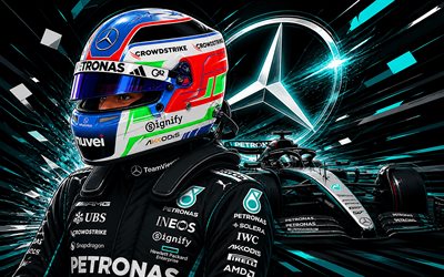 kimi antonelli, equipo mercedes amg f1, fórmula 1, arte vectorial, f1, arte creativo, kimi antonellimercedes, fondo vectorial abstracto azul, equipo de fórmula uno mercedes amg petronas