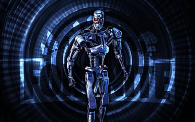 T-800 Fortnite, 4k, blue spiral background, Fortnite, creative, T-800 Skin, Fortnite T-800 Skin, T-800, Fortnite characters
