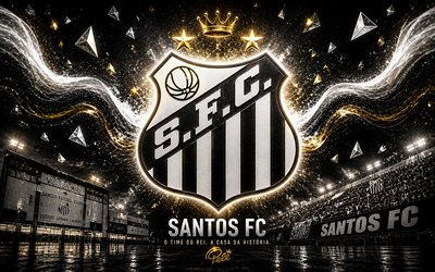 Santos FC, 4k, Brazilian football club, Santos FC logo, football art, black abstract background, Santos FC emblem, Brazilian Serie A, football, Brazil