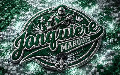marquis jonquiere kumaş logosu, 4k, yeşil beyaz 3d arka plan, lnah, hokey, marquis jonquiere logosu, marquis jonquiere amblemi, kanada hokey takımı, marki jonquiere