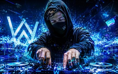 alan walker, 4k, concierto, fondo digital azul, dj holandés, estrellas de la musica, consola de dj, electroerosión, superestrellas, alan olav walker, arte de alan walker, dj popular, alan walker 4k