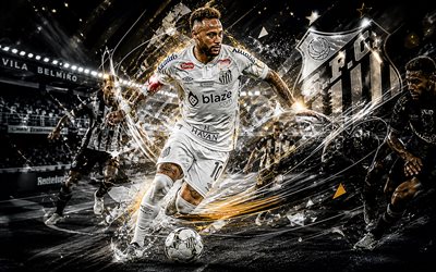 Neymar JR, Santos FC, fan art, white abstract digital background, Neymar Santos FC, creative art, Santos FC logo, Neymar Santos, football, Santos, Neymar da Silva Santos Junior, Neymar
