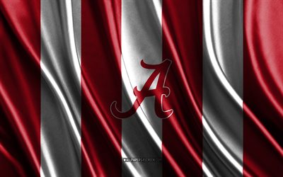 4k, logo de la marée pourpre de l'alabama, ncaa, texture de soie blanche rouge, drapeau de la marée pourpre de l'alabama, club de football américain, drapeau en soie, emblème de la marée pourpre de l'alabama, usa, marée cramoisie de l'alabama