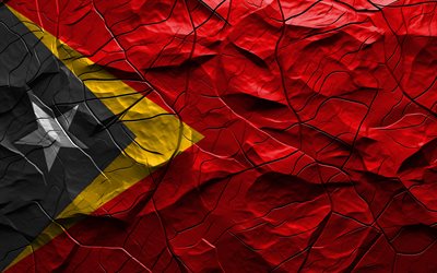 4k, bandera de timor oriental, textura de piedra, asia, bandera de timor oriental en 3d, fondo con grietas, timor oriental