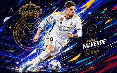 4k, federico valverde, real madrid cf, arte vectorial, fondo vectorial abstracto blanco, federico valverdereal madrid cf, arte creativo, logotipo del real madrid cf, federico valverdereal madrid, fútbol americano, real madrid