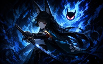 hoşimi miyabi, 4k, kılıç, mavi soyut arka plan, zensiz bölge sıfır, karanlık, manga, zenless zone zero karakterleri, simge don don, simge anormalliği anormalliği, hoshimi miyabi zensiz bölge sıfır