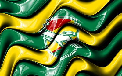 jef united chiba logo 3d, 4k, onde 3d gialle verdi, lega j2, calcio, bandiera jef united chiba, creativo, logo jef united chiba, jef united chiba, squadra di calcio giapponese, jef united chiba fc